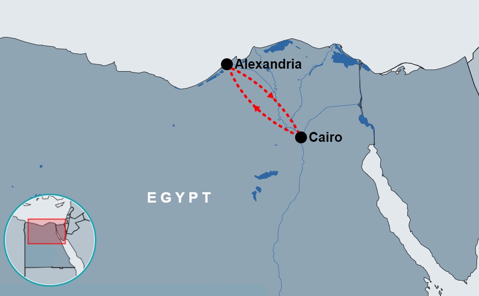 4 Day Cairo and Alexandria Tour Package route map
